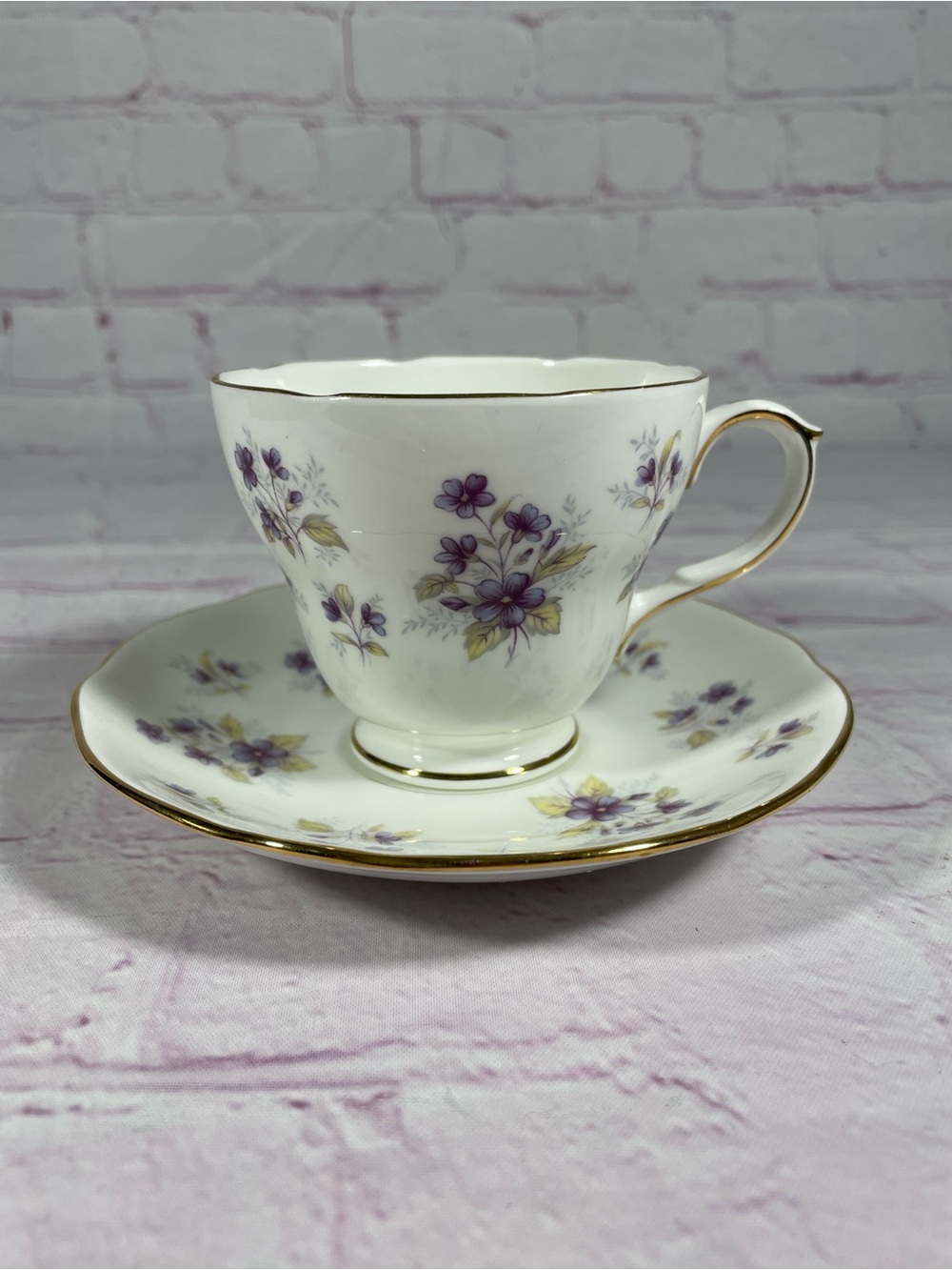 Vintage Duchess Woodside 350 Purple Floral Bone China Teacup and Saucer Set